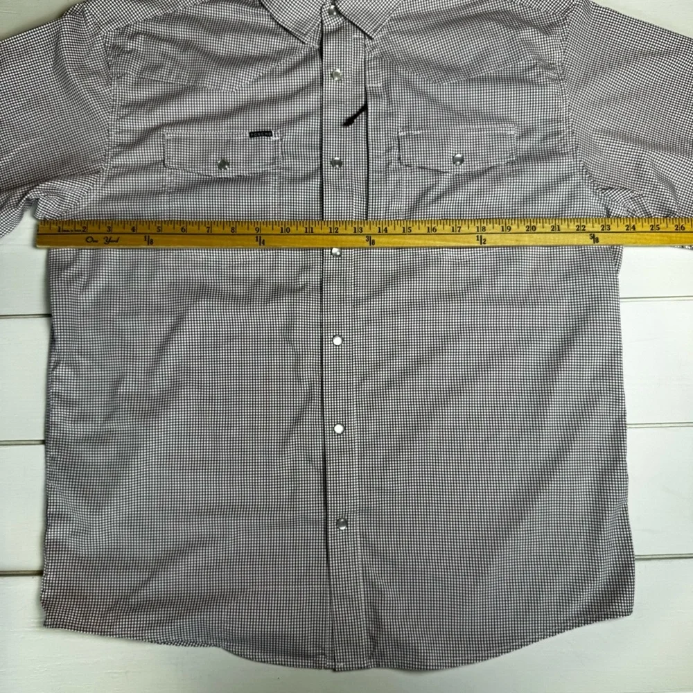PONCHO Mens Maroon Micro-Check Pearl Snap Short Sleeve Shirt Maroon Microcheck - Picture 7 of 11